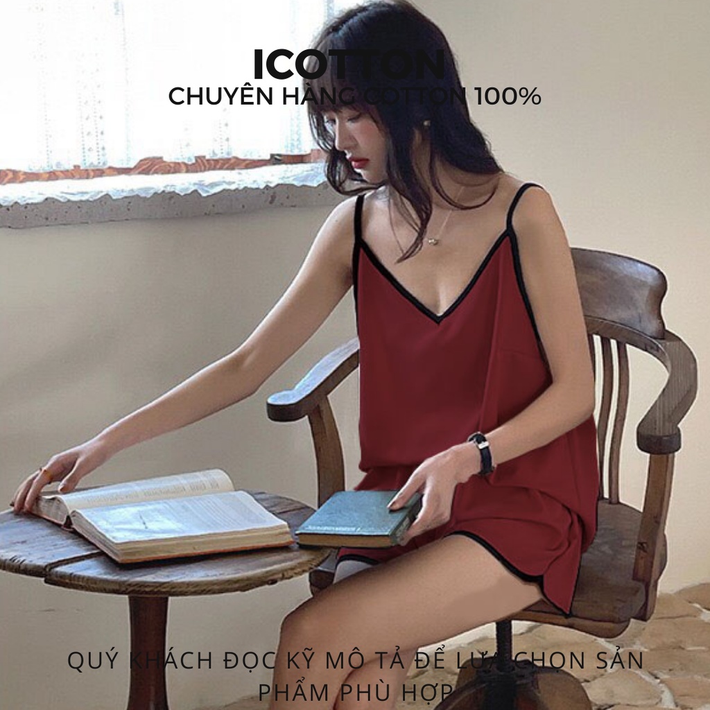 Bộ đồ ngủ nữ 2 dây sexy iCotton cao cấp chất cotton lụa đẹp mặc nhà form rộng quần ngắn dễ thương | BigBuy360 - bigbuy360.vn