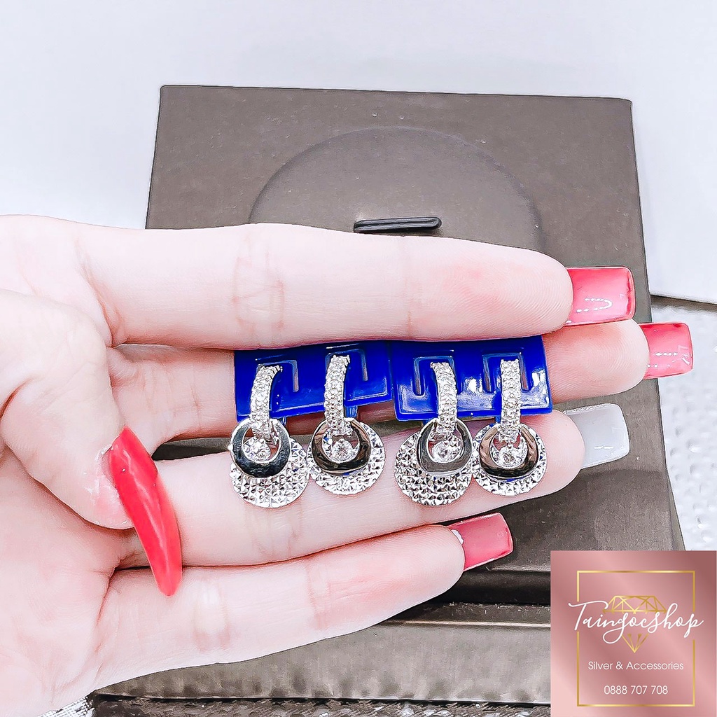 Bông tai khoen thả BẠC Ý cao cấp xi kim⚡𝙃𝙖̀𝙣𝙜 𝘾𝙖𝙤 𝘾𝙖̂́𝙥⚡Ảnh thật hàng thiết kế sang trọng.