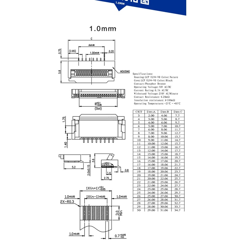 Set 10 đầu nối dây cáp 0.5mm/1mm 4 5p 6p 8p 10p 12p 14p 16p 20p 22p 24p 30p 34p
