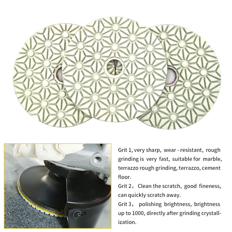 Bộ 3 Đĩa Đánh Bóng Kim Cương Khô / Ướt 4 Inch 3 Bước Cho Đá Hoa Cương / Kính / Đá Hoa Cương