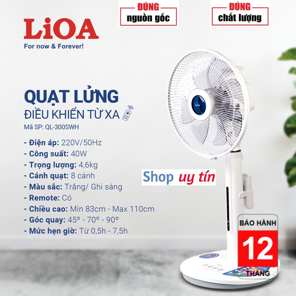 [CHÍNH HÃNG] Quạt lửng LiOA QL-300SWH có điều khiển - Quạt lửng cao cấp không cần tra dầu, chạy êm, bền vĩnh cửu