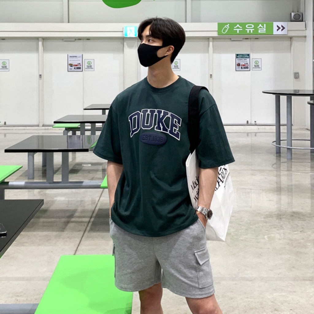 Áo Phông Nam Xanh DUKE Phong Cách UNISEX Ulzzang Mùa Hè, Cotton Thoải Mái Hoạt Động