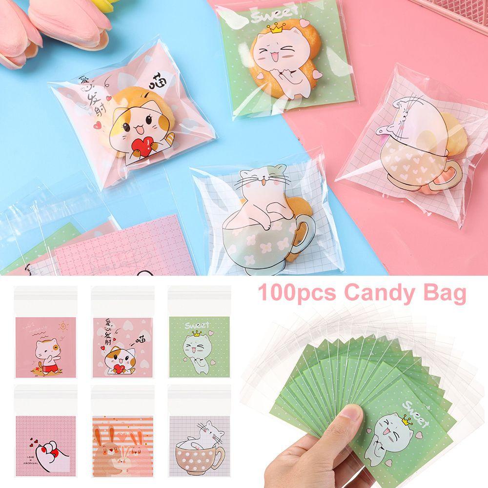 Set 100 Túi Đựng Kẹo 7x7cm Hình Mèo Dễ Thương