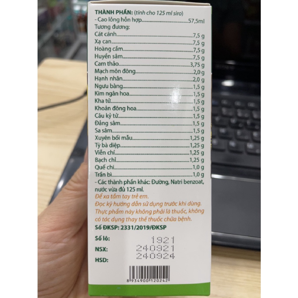 Siro Vihodan Tw3 hỗ trợ bổ phế giảm ho và đau rát họng chai 125ml