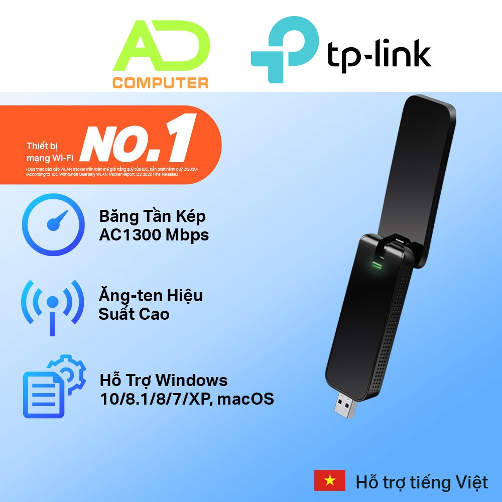 Bộ thu Wifi TP-Link Archer T4U - USB wifi băng tần kép chuẩn AC1300 -Hàng chính hãng