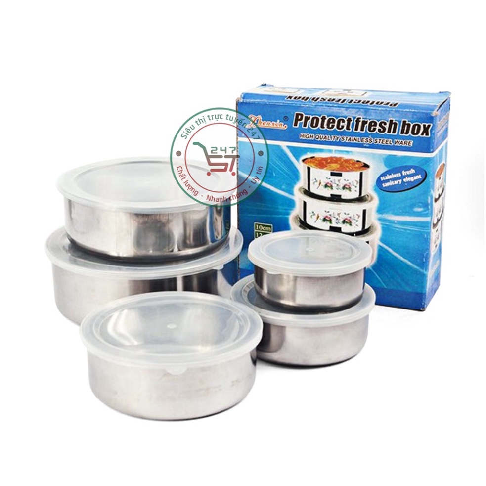 Bộ 5 Thố inox đựng thực phẩm đủ kích thước Hộp đựng thức ăn tiện lợi trong gia đình