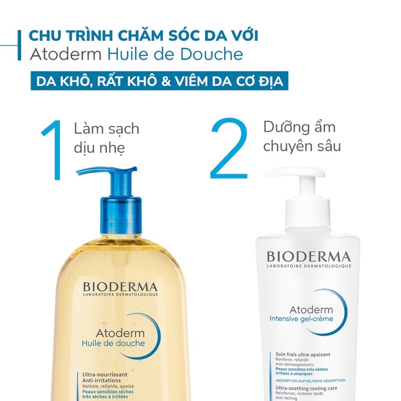 Dầu Tắm và Rửa Mặt Bioderma Atoderm Huile De Douche giúp làm sạch, làm dịu và dưỡng ẩm cho da khô,nhạy cảm