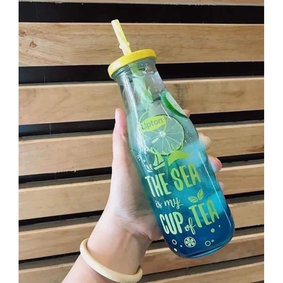 Bình thủy tinh nắp vặn ống hút 430ml