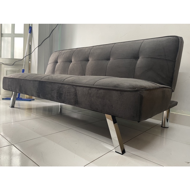 Sofa Bed - Sofa Giường bọc vải Nhung màu đen chân kim loại