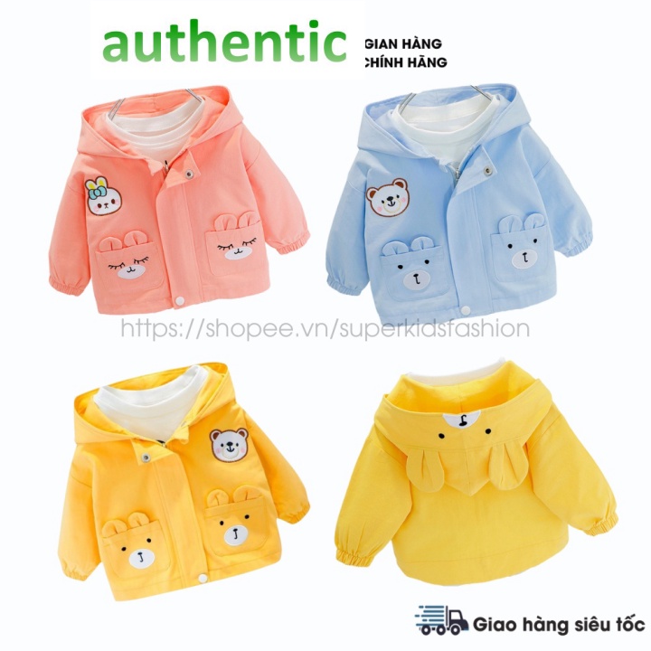 (100%auth) Áo khoác gió thêu Gấu túi hình thú dễ thương cho bé trai bé gái 10-23kg QATE719