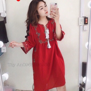 Váy thổ cẩm họa tiết boho QC