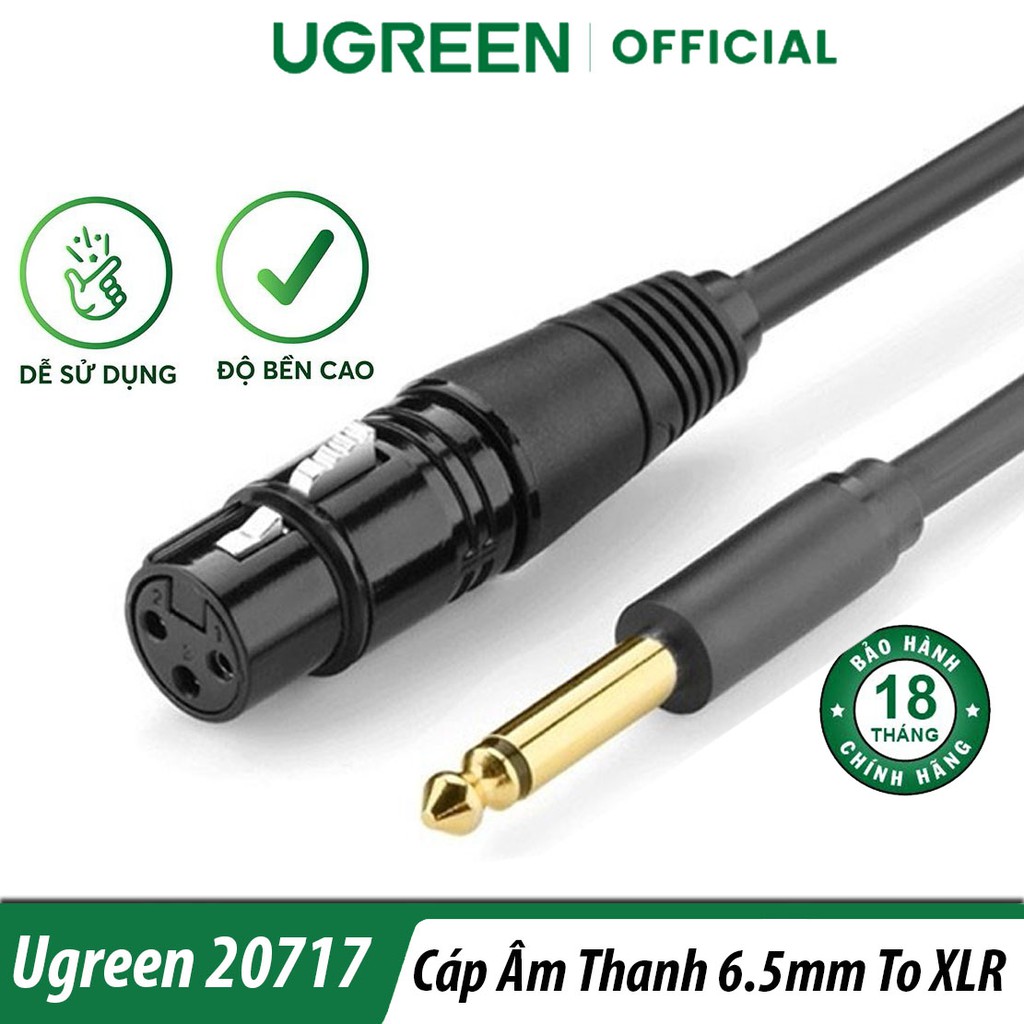 Cáp Chuyển Âm Thanh 6.5mm Ra XLR Microphone Dài 1M Ugreen 20717 Chính Hãng