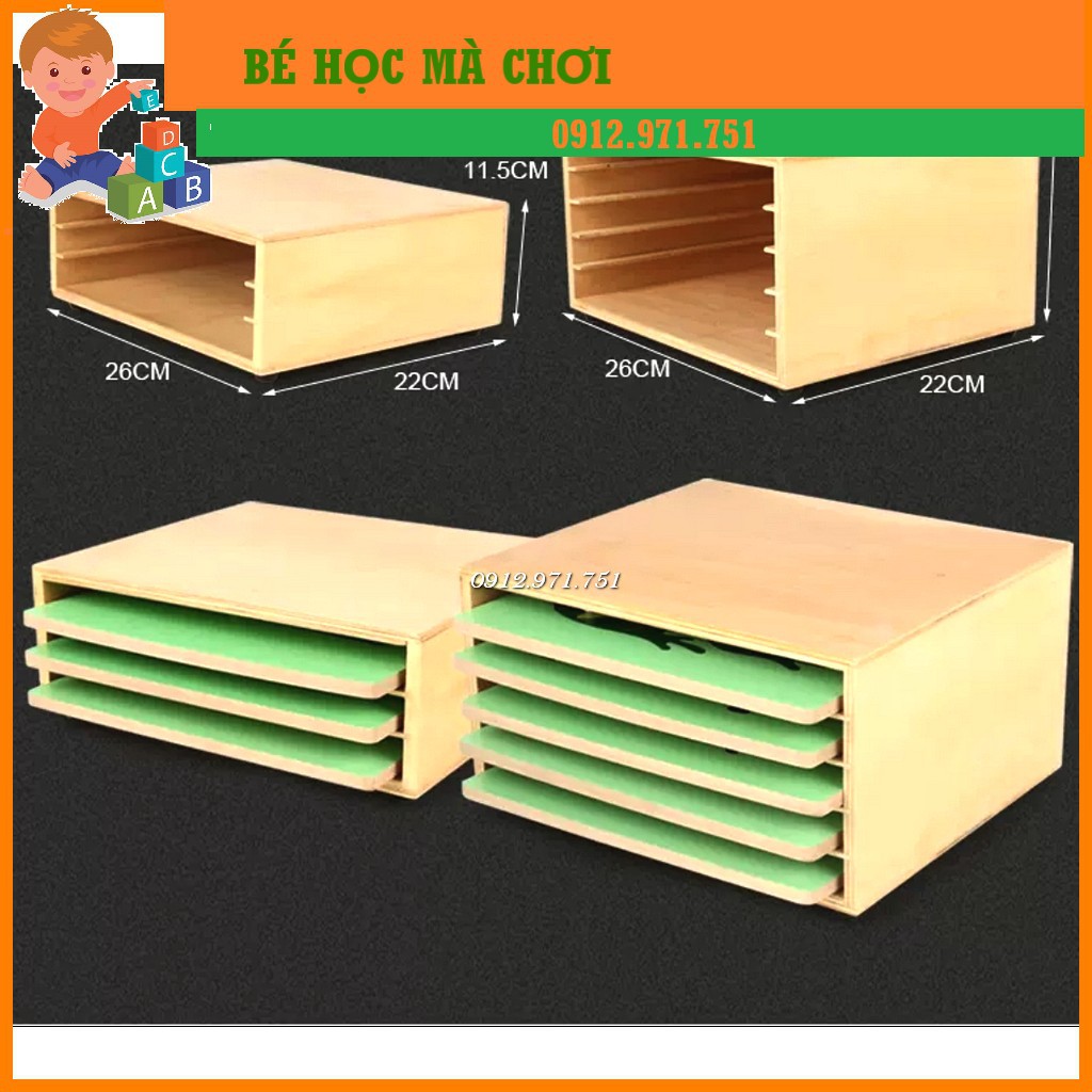 Giáo cụ Montessori - Kệ 3 tầng đựng tranh ghép sinh học