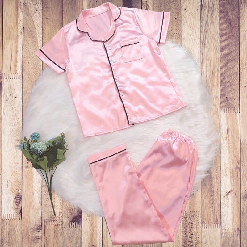 Bộ lụa satin dài Bộ mặc nhà nữ đẹp