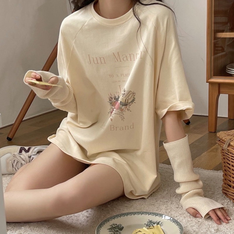 Áo Thun Màu Vàng In Hình Phong Cách Retro Hàn Quốc