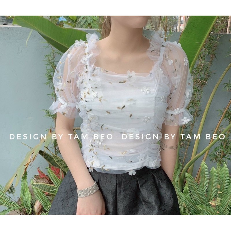 Áo voan thêu hoa lá cực xinh [HOT NHẤT] chất siêu xịn