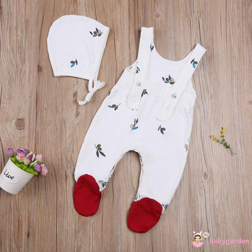 Áo liền quần che chân in hình mặt trăng/chấm bi/lá + mũ trùm thời trang cho trẻ sơ sinh
