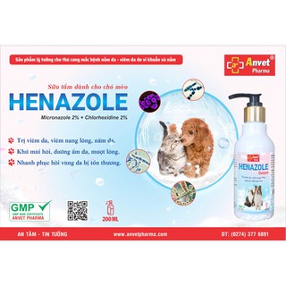 HENAZOLE - Sữa tắm trị ve, ghẻ, viêm da, viêm nang lông cho chó mèo