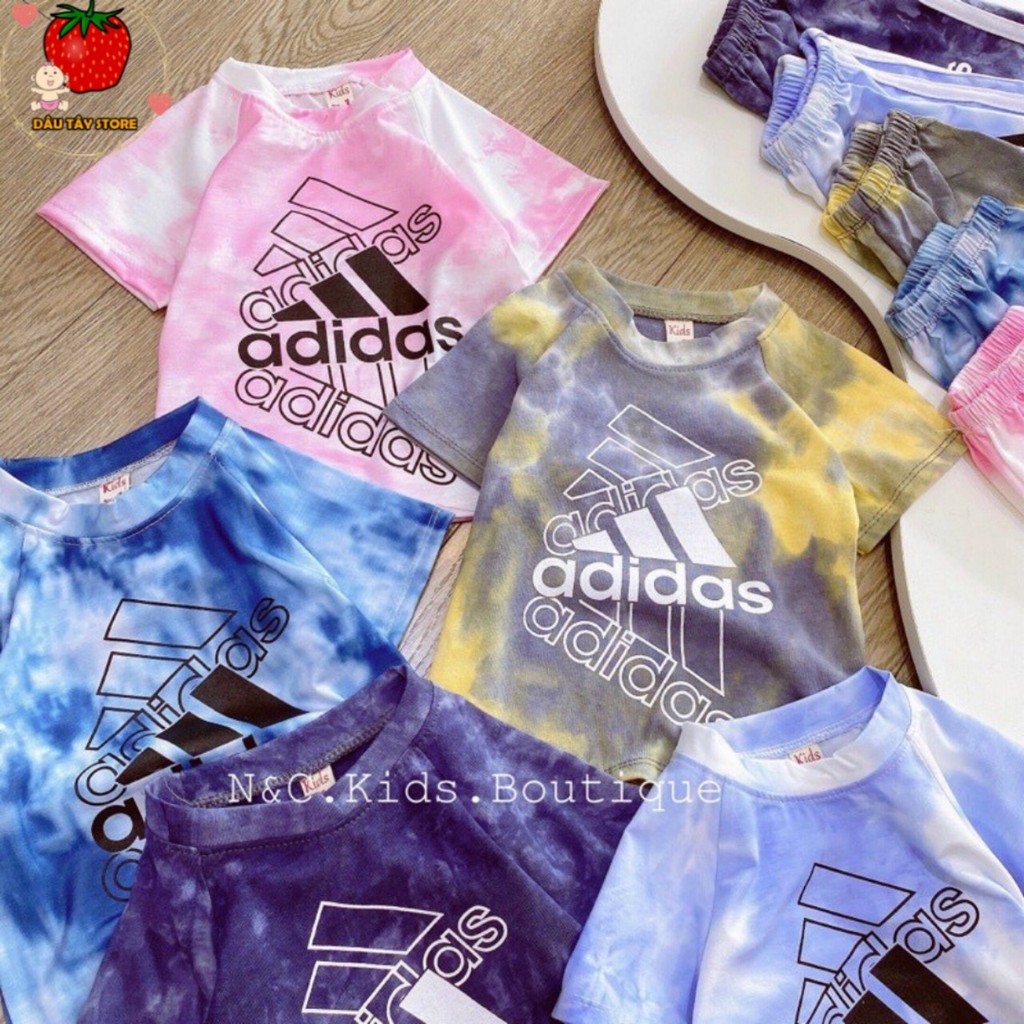 Bộ Adidass Siêu Đáng Yêu Bé Trai Bé Gái Vải Cotton Co Dãn Họa Tiết Kẻ Ngang Quần Dài Sọc Dễ Thương, Áo Cộc Tay Cho Bé