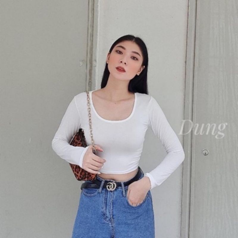 Áo thun croptop cổ U tay dài from siêu ôm chất đẹp