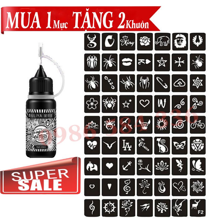 Mực Xăm Tạm Thời Tặng 2 Khuôn [Màu Xanh Đen]