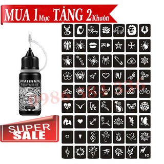 [Chuyên Sỉ] Mực Xăm Tạm Thời Tặng 2 Khuôn [Màu Xanh Đen]