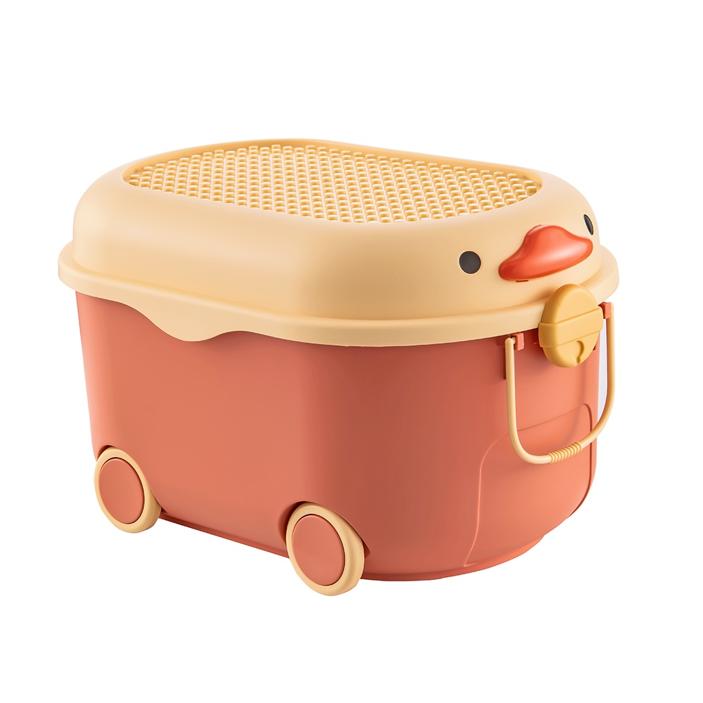 HomeBase STACKO Thùng đựng đồ đa năng hình con vịt có bánh xe có nắp khóa hai bên W46xH27xD31cm Sz S màu cam