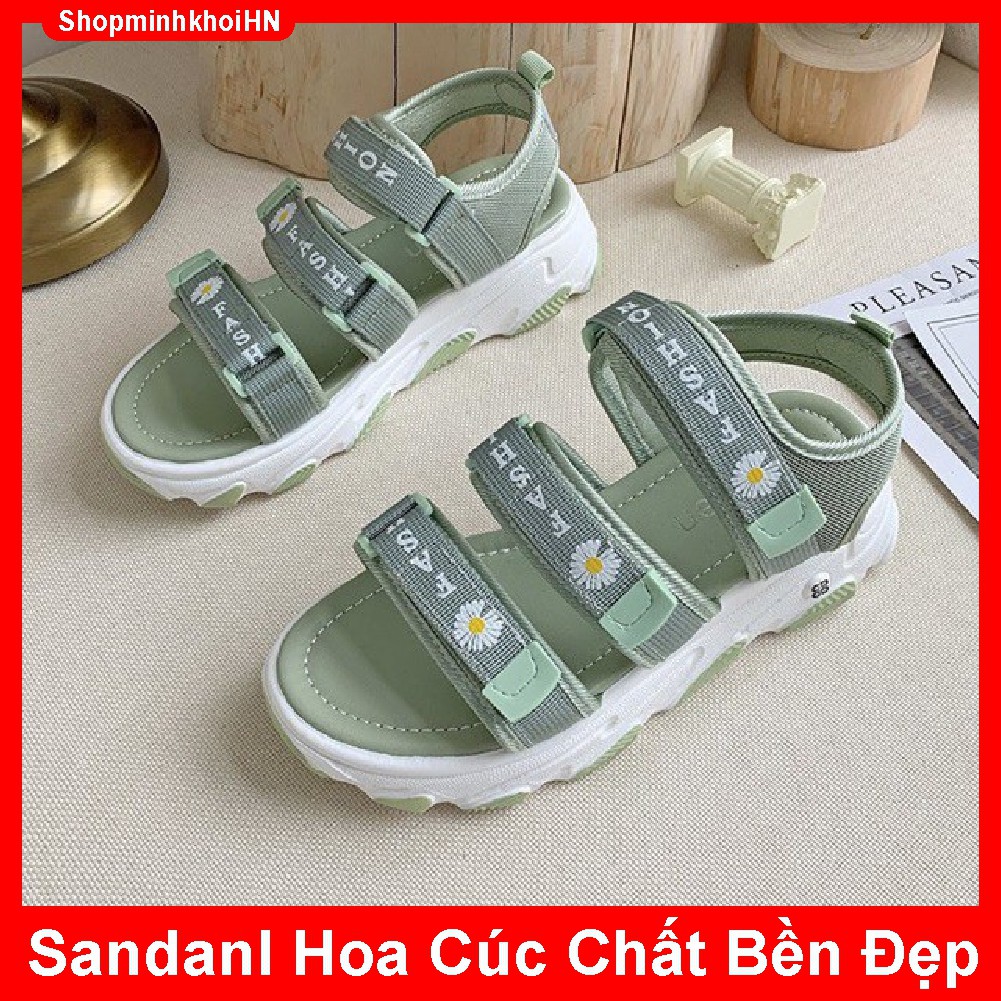 (3 MÀU) Sandal nữ Ulzang thời trang 3 quai ngang hoa cúc gắn mác siêu đẹp nữ tính ( tặng khẩu trang)