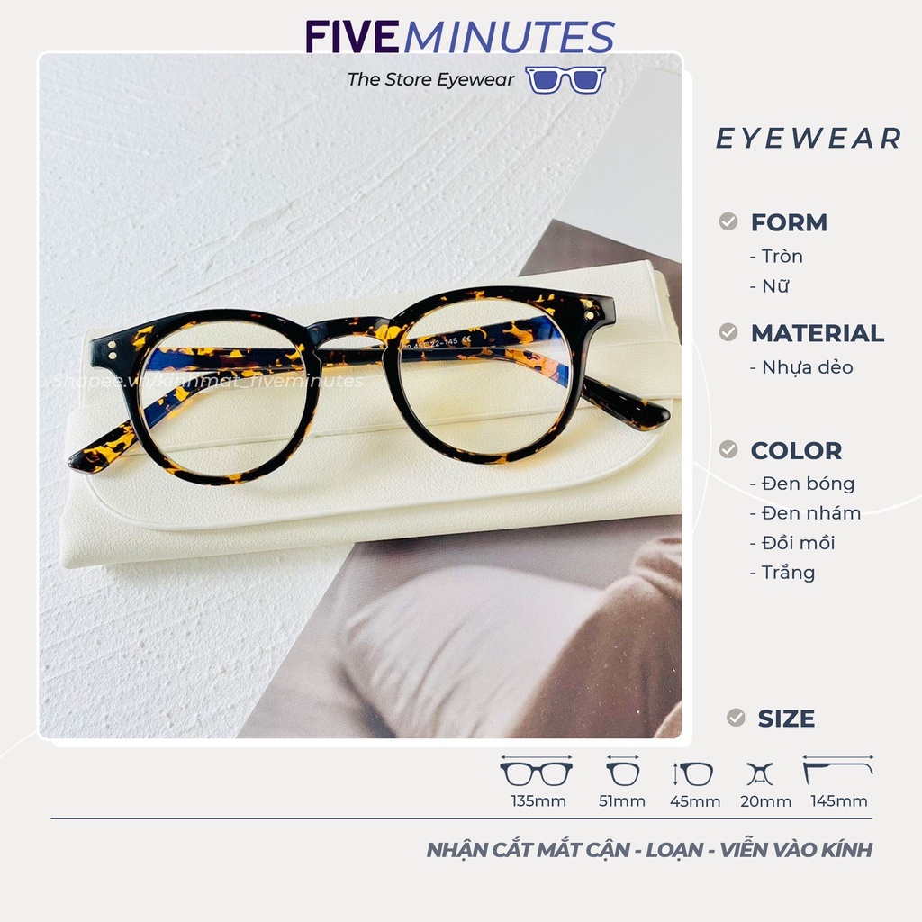 Gọng kính cận nam nữ, chất liệu nhựa tròn dẻo GM Fiveminutes 2129 Unisex Nam nữ
