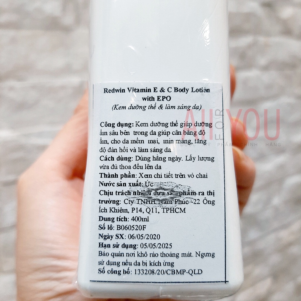 REDWIN vitamin E&C body lotion 400ml - Sữa Dưỡng Thể Trắng Da.