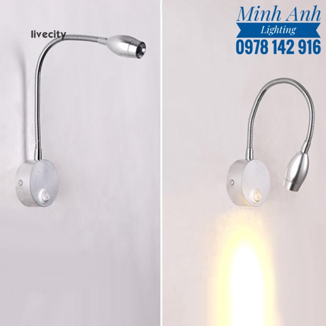 Đèn Rọi Tranh Đọc Sách Đầu Giường Dimmer Chỉnh Sáng Tối RO1425A Màu Xi Chrome Đen Bóng 3W 3500k Minh Anh Lighting Xi
