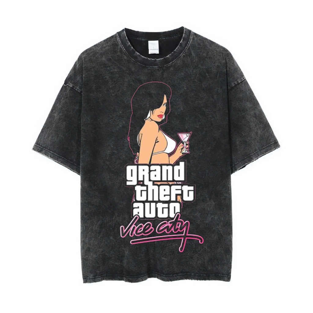 Áo Thun Oversized Tâm Lý "GTA Vice City" | Đá Rửa Đá | Tự Động Trộm Grand Theft | Áo Thun Trò Chơi | Áo Thun Oversize | Phong Cách Cổ Điển | Áo