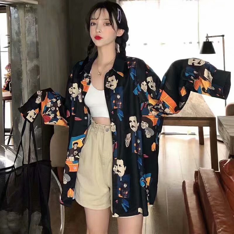 European and American style cartoon long-sleeved shirt for men