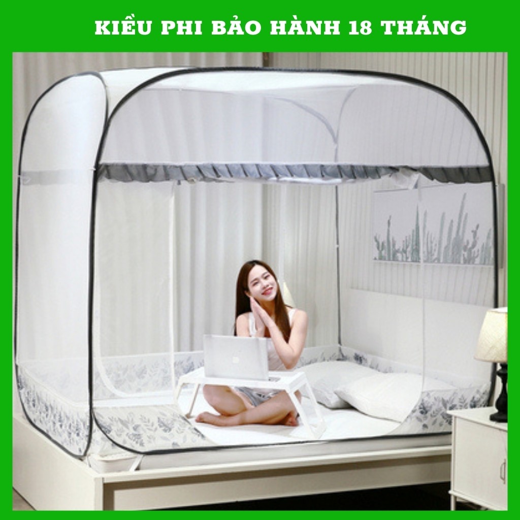 Mùng chụp tự bung có viền chân Màn chụp đỉnh vuông cao thoáng, chống muỗi tuyệt đối