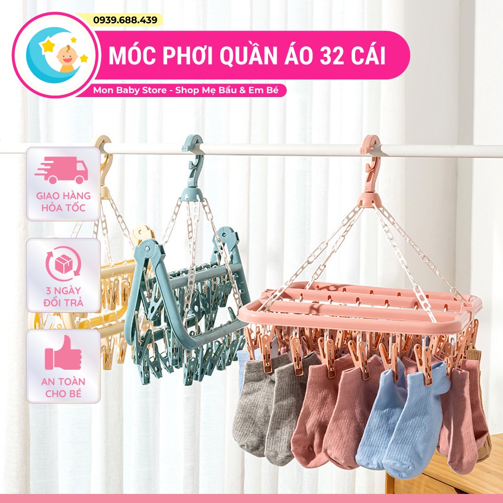 Móc phơi đồ 32 cái - Móc treo quần áo đa năng 32 kẹp