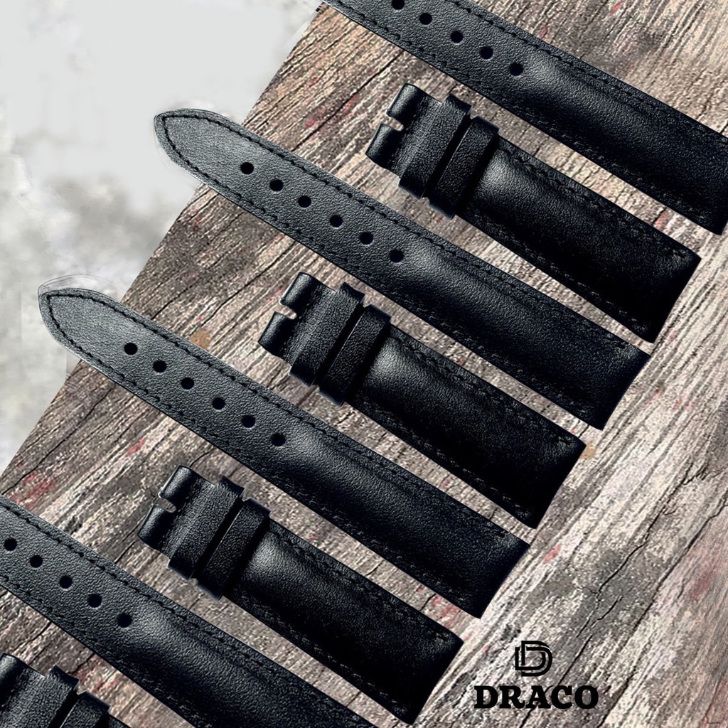 Dây da đồng hồ Draco DDDH02 màu đen size 20 - 22 [Tặng kèm khóa] chất liệu da bò thật cao cấp - thời trang nam - nữ