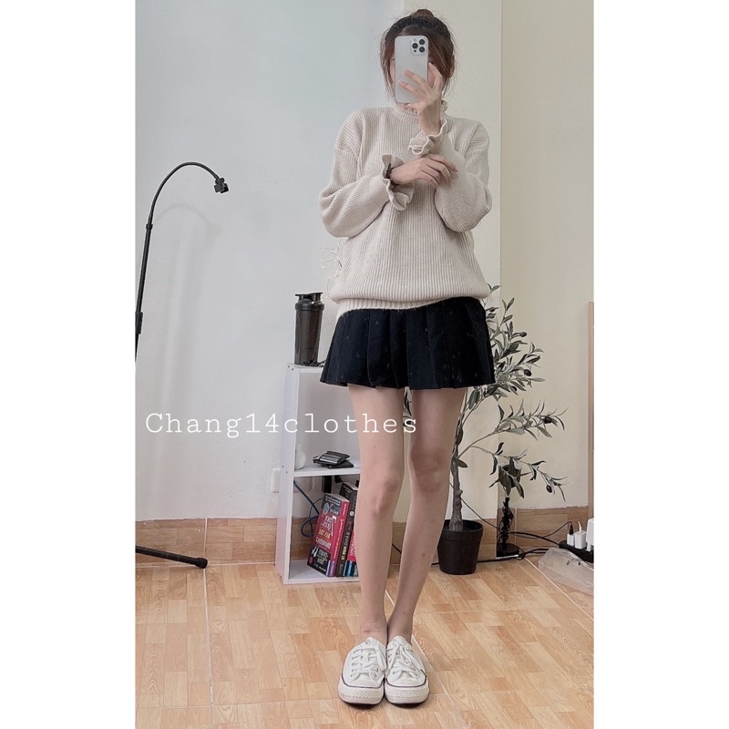 Áo len trơn tay bồng chất dày dặn