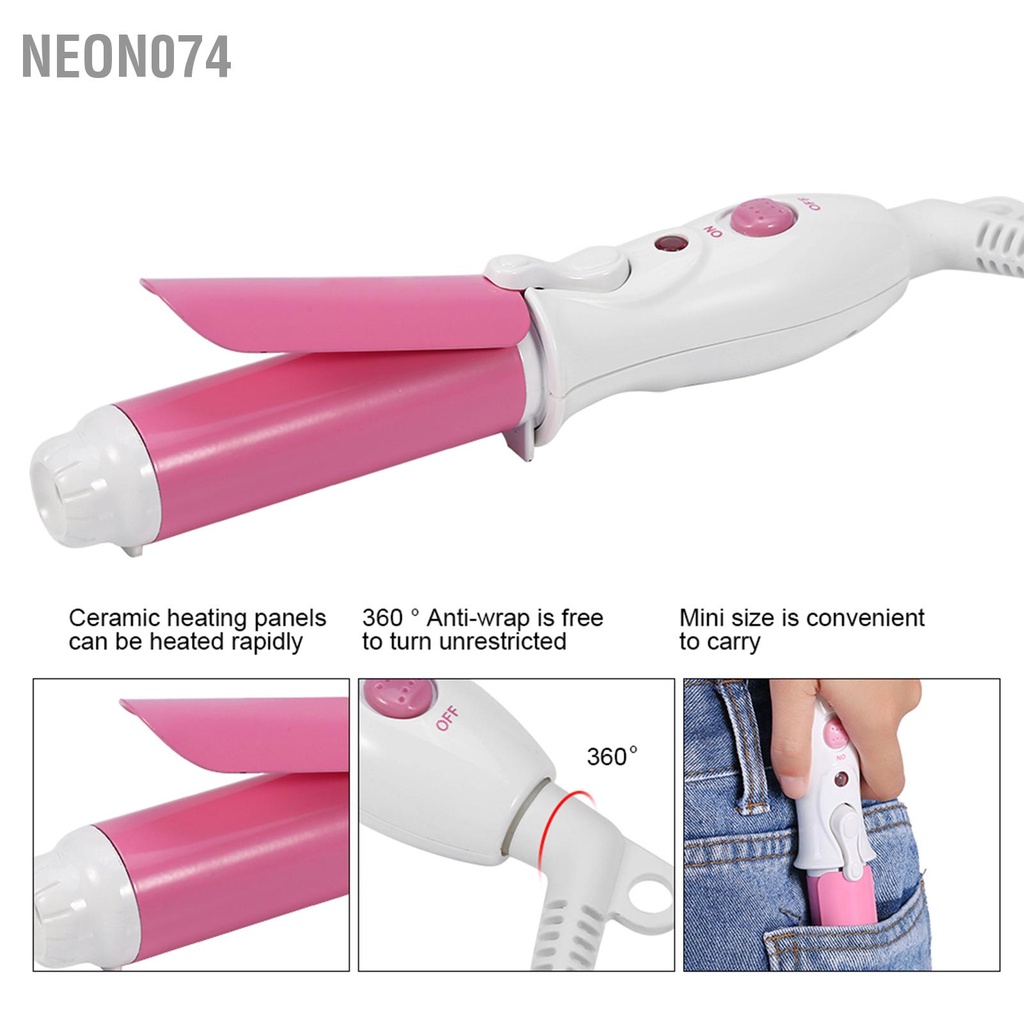 Máy uốn tóc mini đa năng giá rẻ, máy là duỗi uống tóc xoăn sóng làm thẳng 2 in 1 - cầm tay bằng gốm Sưởi ấm Neon074