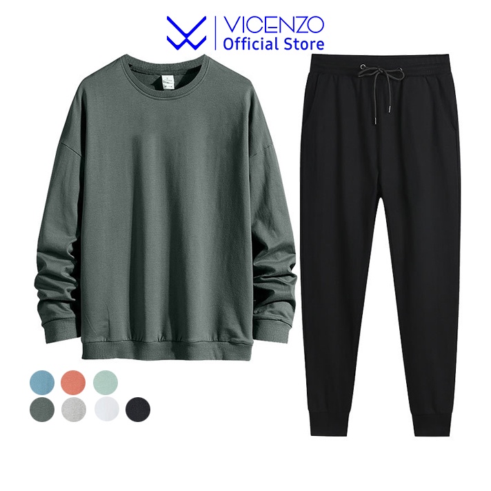 Bộ Nỉ Thể Thao Nam Thu Đông Dài Tay Vicenzo Thiết Kế Khỏe Khoắn Thời Trang, Quần Áo Nam Thu Đông Dài Tay