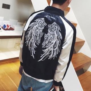 [Có sẵn] Áo khoác bomber đen thêu đôi cánh #722
