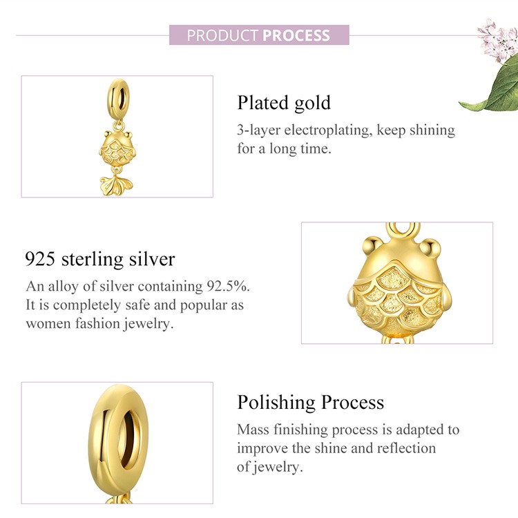 Hạt xỏ lỗ Bamoer Scc2048 bạc 925 hình cá vàng lỗ xỏ 4.5mm thời trang thích hợp làm vòng tay/dây chuyền DIY