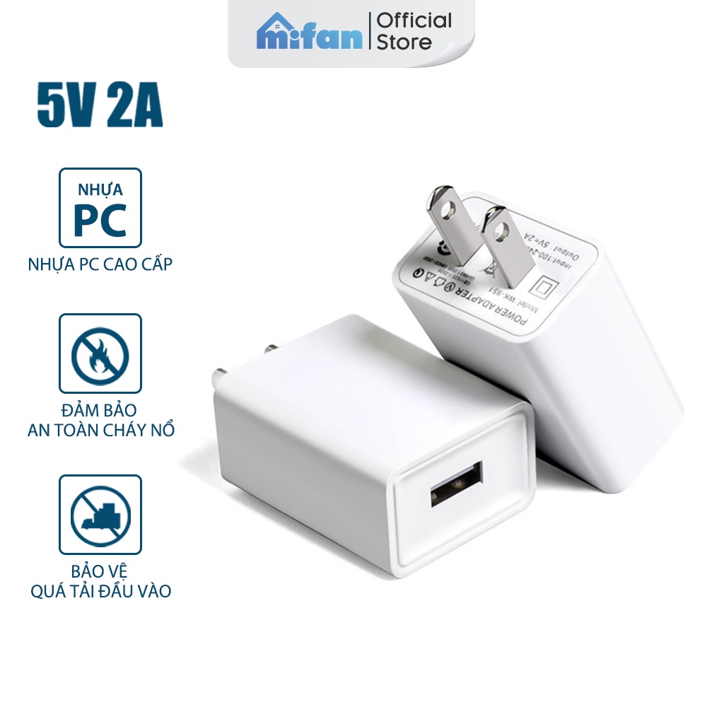 [Mã BMINCU50 giảm 50K đơn 250K] Củ sạc nhanh USB 5V 2A Mifan - 6 Cơ Chế Bảo Vệ An Toàn Cho Thiết Bị - Hàng Cao Cấp