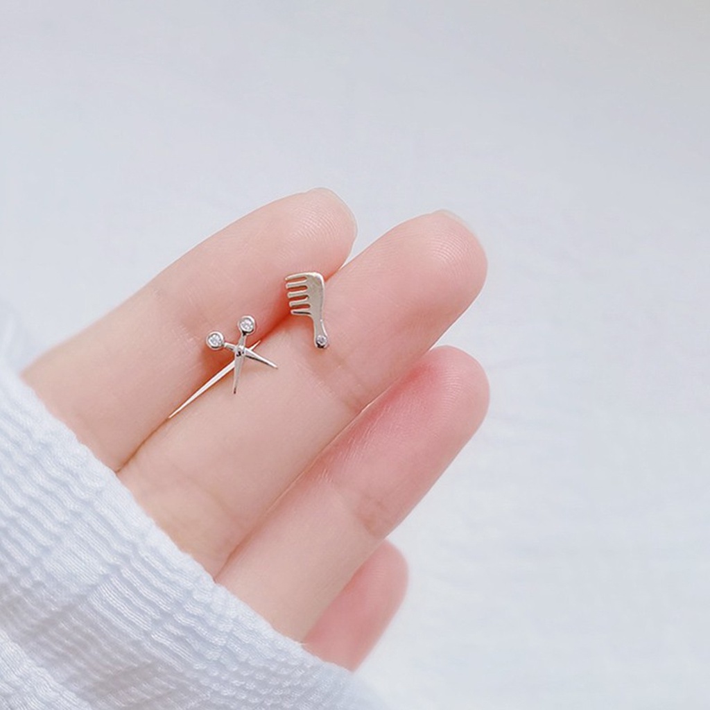 Khuyên tai bạc nữ PANSY hình kéo lược nhỏ xinh, bông tai nữ bạc đẹp cá tính