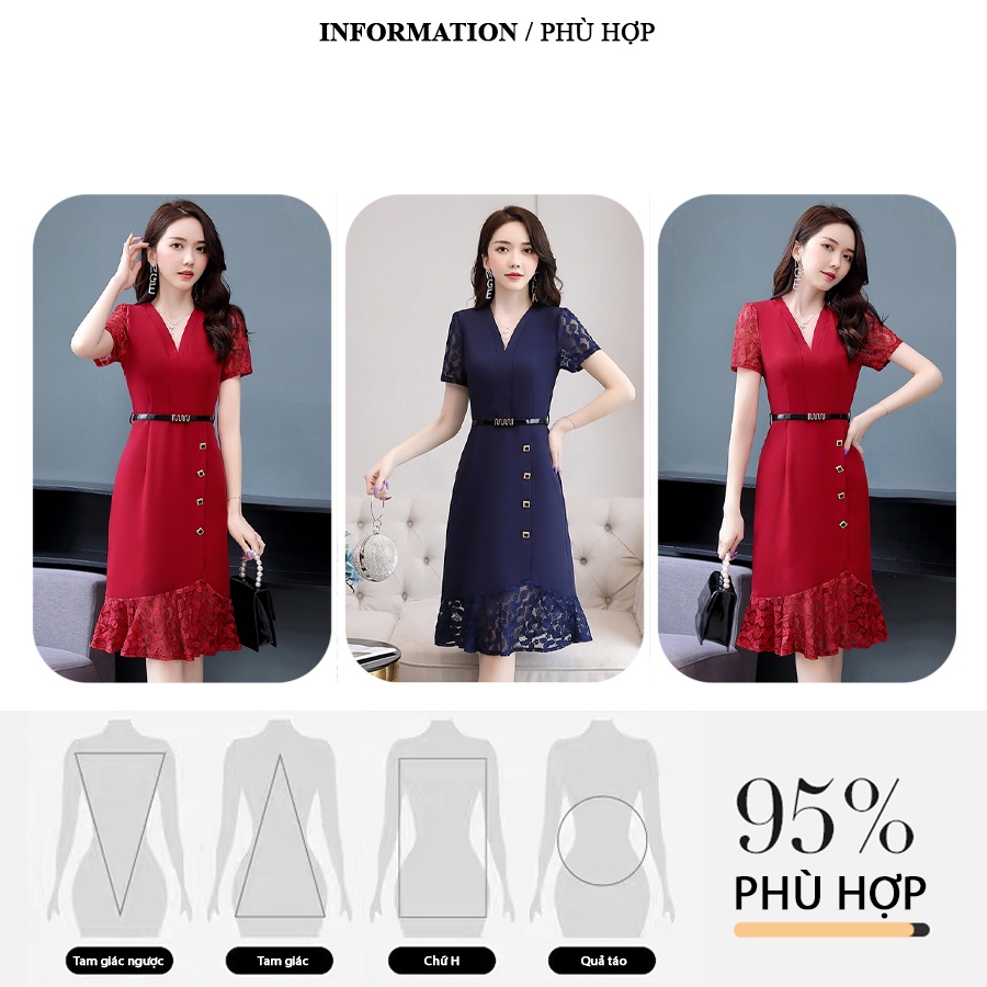 Váy đầm WOBE trung niên cho mẹ bigsize cao cấp dự tiệc sang trọng, thiết kế phối ren thanh lịch HN02 - WB WOMAN &amp; BEAUTY