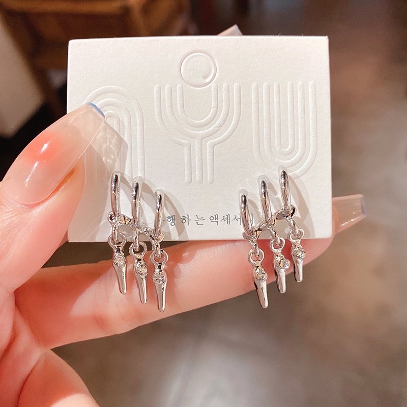 Khuyên Tai Dáng Dài Đính Đá Phong Cách Hàn Quốc Đơn Giản Cho Nữ