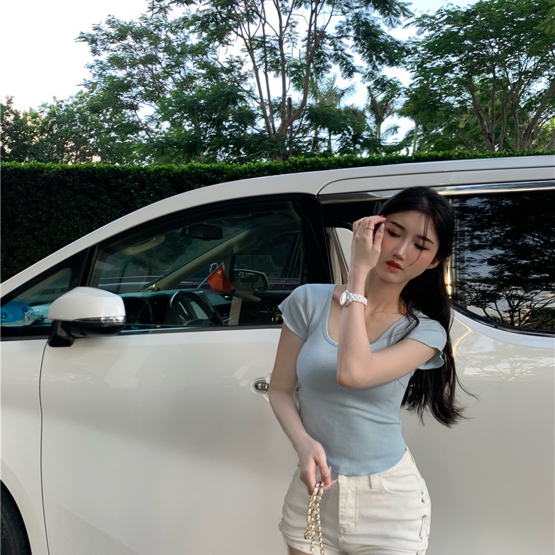 Áo Thun Ngắn Tay Co Giãn Thời Trang Mùa Hè Dành Cho Nữ