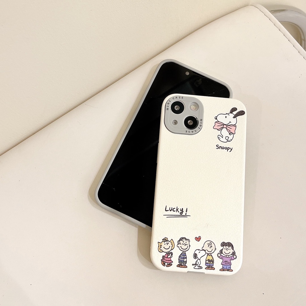 Ốp Điện Thoại Da In Hoạt Hình Snoopy / Cậu Bé Bút Chì Shin Chan Vui Nhộn Chống Sốc Bảo Vệ Toàn Diện