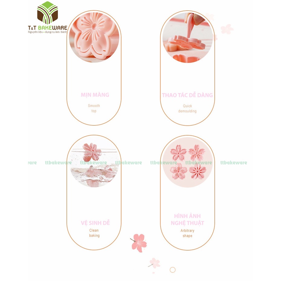 Bộ cutter hoa đào hồng làm bánh quy, tạo hình xinh xắn