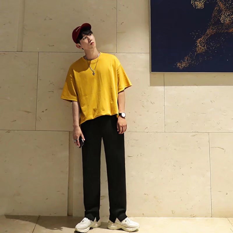 Áo Thun Tay Ngắn Màu Trơn Dáng Rộng Phong Cách Thời Trang Hàn Quốc Cho Nam Giới
