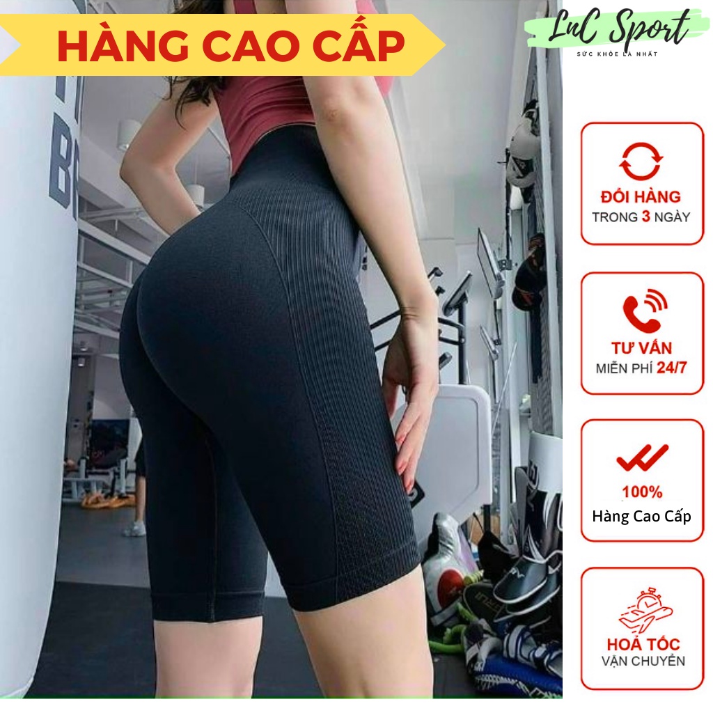 Quần Legging Thể Thao Nữ Cạp Cao Cao Cấp QUẢNG CHÂU Quần Đùi Cạp Cao Biker Tập Gym Yoga Aerobic Mùa Hè